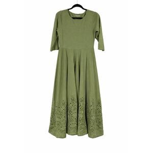Soft Surroundings Casablanca Olive Eyelet Maxi Dress Petite XS Boho Cottagecore
